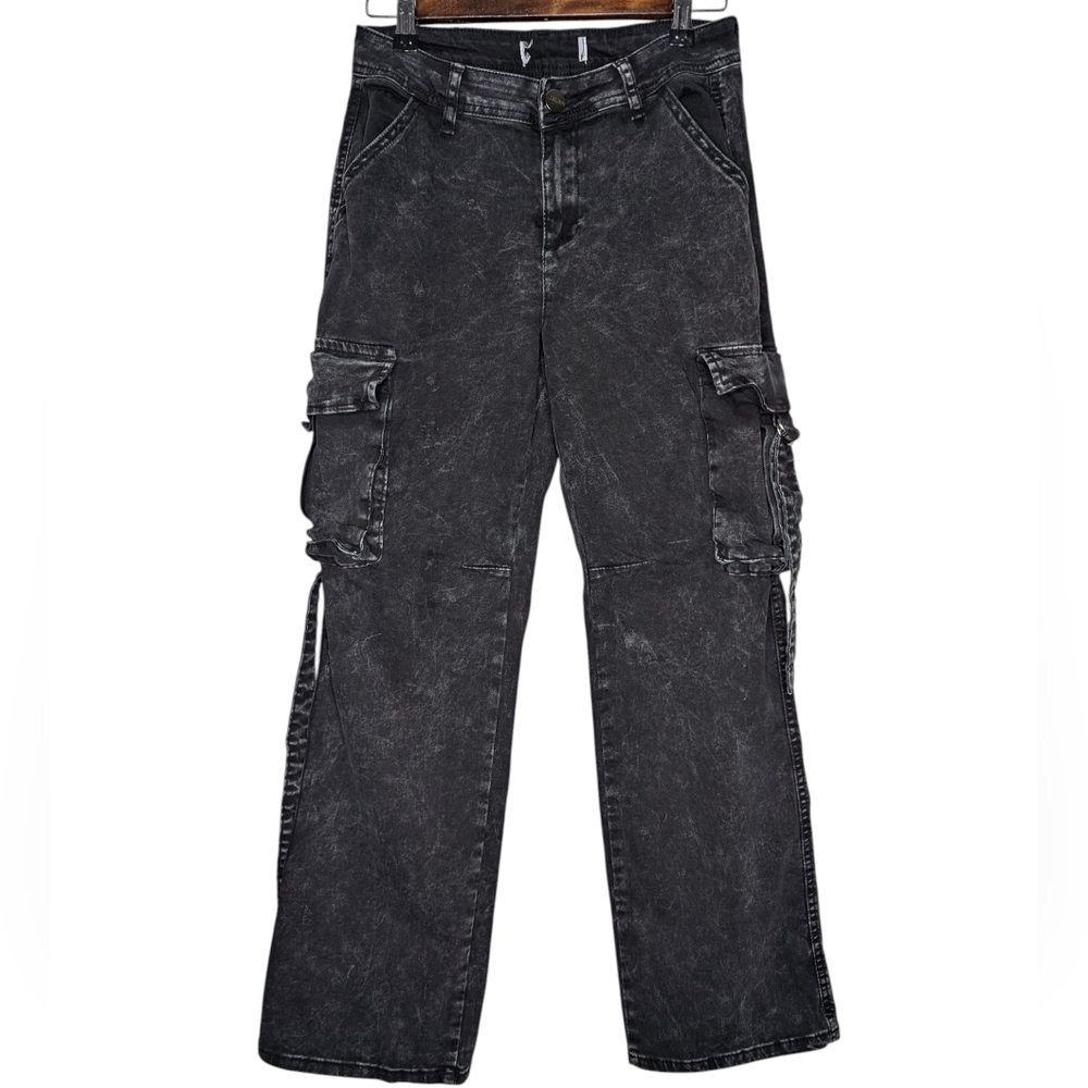 Disclosure Women's Black Acid Wash Straight Leg Cargo Grunge Y2K Pants Size 3/26